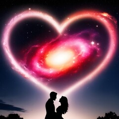 Ethereal cosmic scenery with a radiant heart formation, soft glows, and dreamy atmospheric tones. It is ideal for Valentine’s Day themes celebrating love and interstellar beauty.