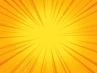 Obraz premium background with yellow rays and orange halftone dots in comic book style, bright sun explosion with red burst of energy, halfton texture, space for text.