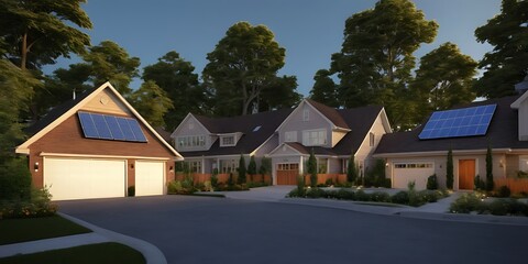 Naklejka premium Modern home is adorned with sleek, integrated solar panels. minimalist designs, for solar efficiency