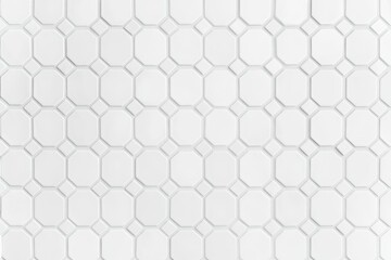 Fototapeta premium A clean, white hexagonal tile pattern, featuring octagonal tiles arranged in a seamless grid, perfect for modern interior design.
