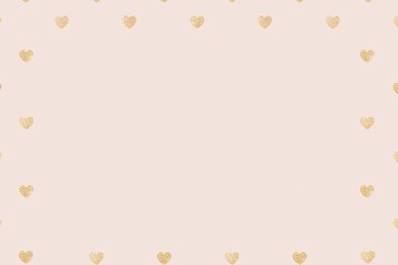 Pastel pink background, golden hearts border