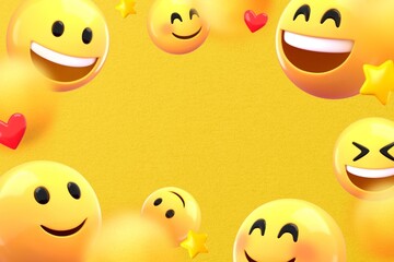 Fototapeta premium Cute emoticons frame background, 3D yellow design