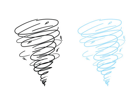 Doodle hurricane storm. Tornado line motion, hand drawn tornado illustration