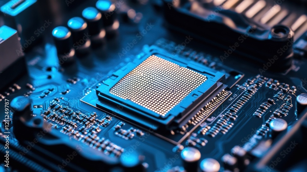 Poster close-up of a computer processor on a motherboard