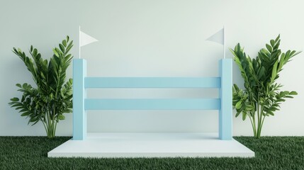 Minimalist Jump Obstacle with Green Plants and Flags