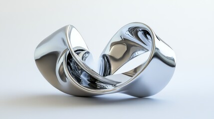Abstract chrome ribbons flowing and twisting gracefully, capturing light with high precision on a minimalist white backdrop, hyperrealistic 4K photo