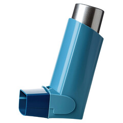 A blue inhaler with a silver top