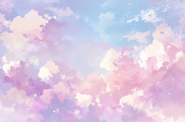 Watercolor pastel pink, purple, and blue sky with dreamy clouds
