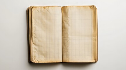 Aged accounting ledger open flat