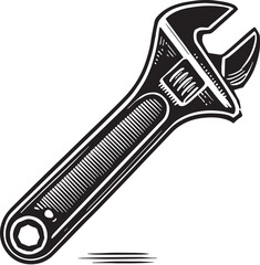 Obraz premium Black Color Adjustable Wrench Silhouette Vector Illustration, Solid White Background. minimal vector design