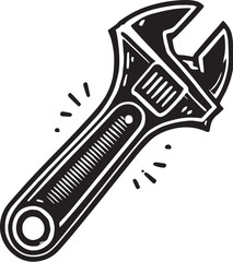 Obraz premium Black Color Adjustable Wrench Silhouette Vector Illustration, Solid White Background. minimal vector design