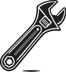 Black Color Adjustable Wrench Silhouette Vector Illustration, Solid White Background. minimal vector design
