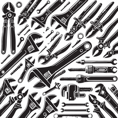 Black Color Adjustable Wrench Silhouette Vector Illustration, Solid White Background. minimal vector design