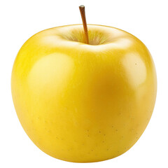 A yellow apple with a green stem