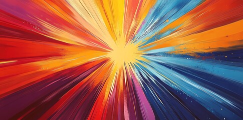 Obraz premium Radiant Burst: An Expressive Abstract Painting in Warm and Cool Hues