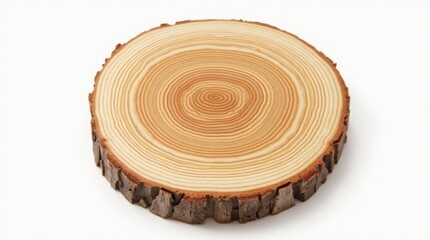 A beautiful round wooden surface with a circular pattern on white background 