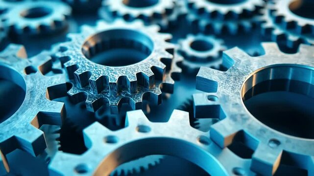 Interlocking Gears of Progress: A mesmerizing close-up of intricate metallic gears intermeshing seamlessly.
