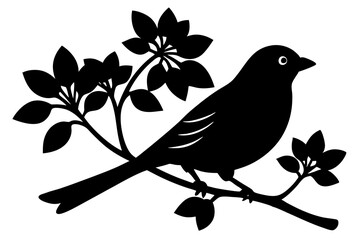 bird on branch silhouette with white background