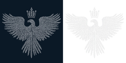 Fototapeta premium Majestic eagle emblem with intricate feather details and royal crown design in contrasting colors