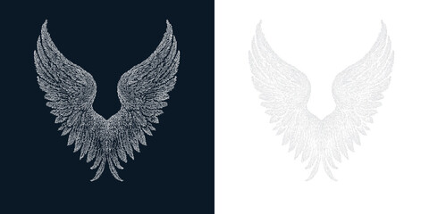 Detailed angel wings design with contrasting backgrounds for diverse creative projects