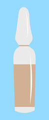 Illustration of a medical ampoule with beige liquid on a blue background