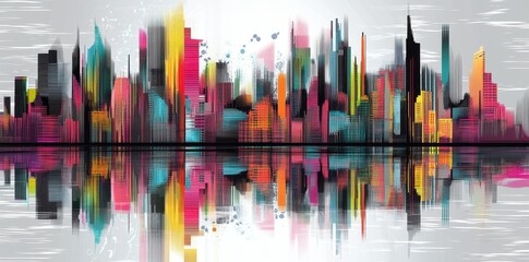Obraz premium Abstract Cityscape Skyline Reflection Artwork