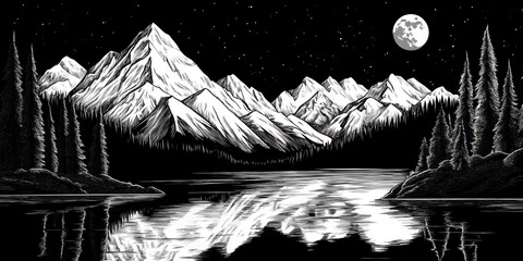 Majestic Mountains Reflecting In A Calm Night Lake