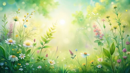 Fototapeta premium A Serene Meadow of Wildflowers Basking in Sunlight's Embrace, a Vivid Display of Nature's Beauty and Delicate Blooms