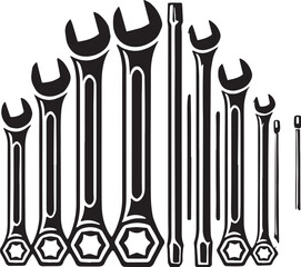 Black Color Allen Wrench Set (Hex Key)Silhouette Vector Illustration, Solid White Background. minimal vector design