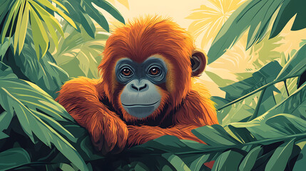 Obraz premium baby orangutan in the forest vector
