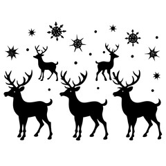 christmas reindeer set silhouettes on white background