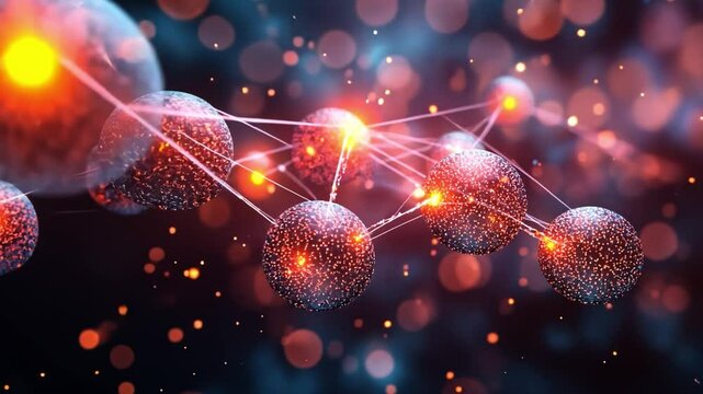 Interconnected Network: A mesmerizing abstract representation of interconnected spheres, glowing with vibrant orange light and connected by delicate lines.