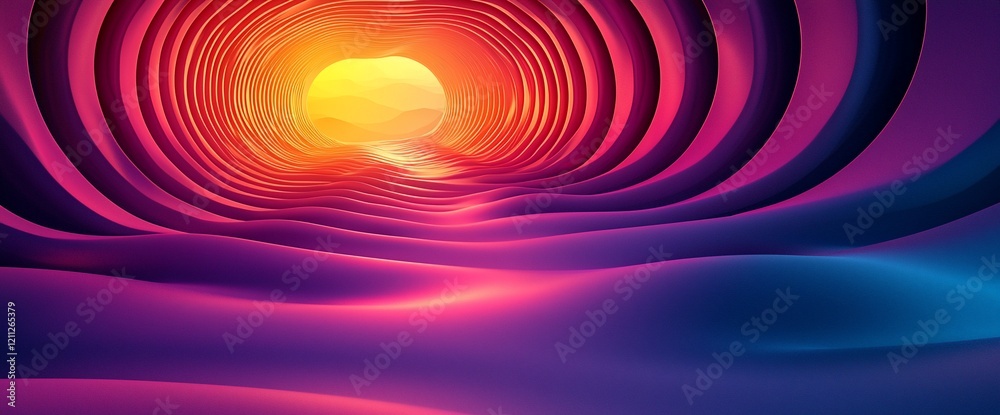 Poster abstract vibrant tunnel leading to a bright sun.