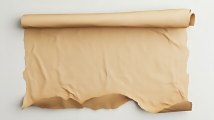 Rolled beige fabric on white background