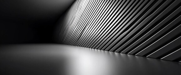 Abstract dark metallic room with parallel lines.