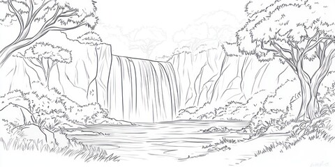 Serene Waterfall Scene Amid Lush Tropical Foliage