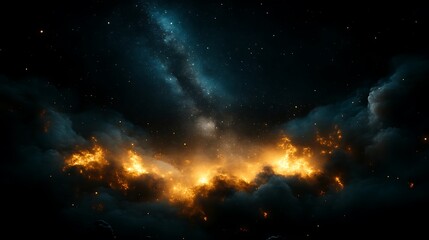 Fototapeta premium Celestial Firestorm A Fiery Nebula Under Starlit Skies