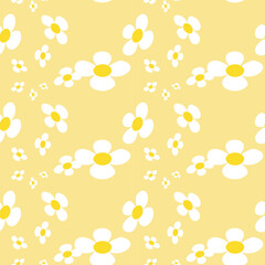 Simple Daisy Pattern Printable. Vintage Seamless Pattern of White Daisies on Color Background.