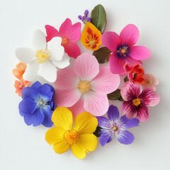 Colorful floral arrangement, white background, spring, design