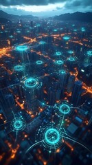 Fototapeta premium Futuristic Cityscape Illuminated With Network Connections