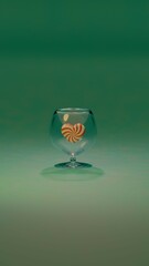 Heart-shaped candies with red and white stripes arranged next to an empty glass