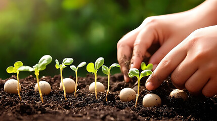 A person is planting seeds in the dirt. generated using AI