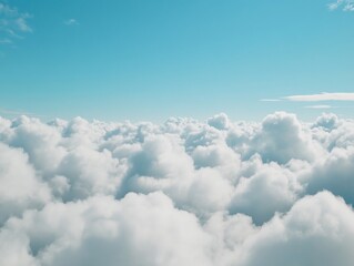 Aerial view of fluffy cloudscape, sunny sky. Background use website, travel brochure.