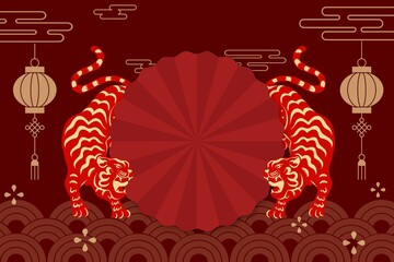 Obraz premium Red Chinese tiger background, 2022 zodiac animal illustration