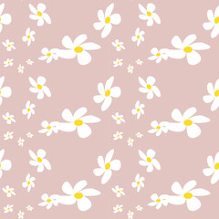 Simple Daisy Pattern Printable. Modern Seamless Pattern With Daisy Flower on Color Backgrounds Vector. Cute Floral Print.