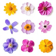Colorful flower collage, studio shot, white background, design element