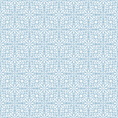 Blue White Islamic Ornamental Seamless Pattern. Oriental Style Ornament. Floral Tile Motif. Abstract Geometric Background. Vector illustration
