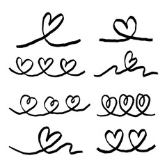 PNG Hand-drawn heart line designs, set on transparent background