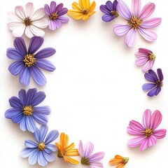 Fototapeta premium Colorful flower frame, white background, design element