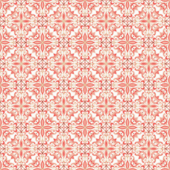 Fototapeta premium Islamic Ornamental Seamless Pattern. Oriental Style Ornament. Floral Tile Motif. Red Golden Abstract Geometric Background. Vector illustration 